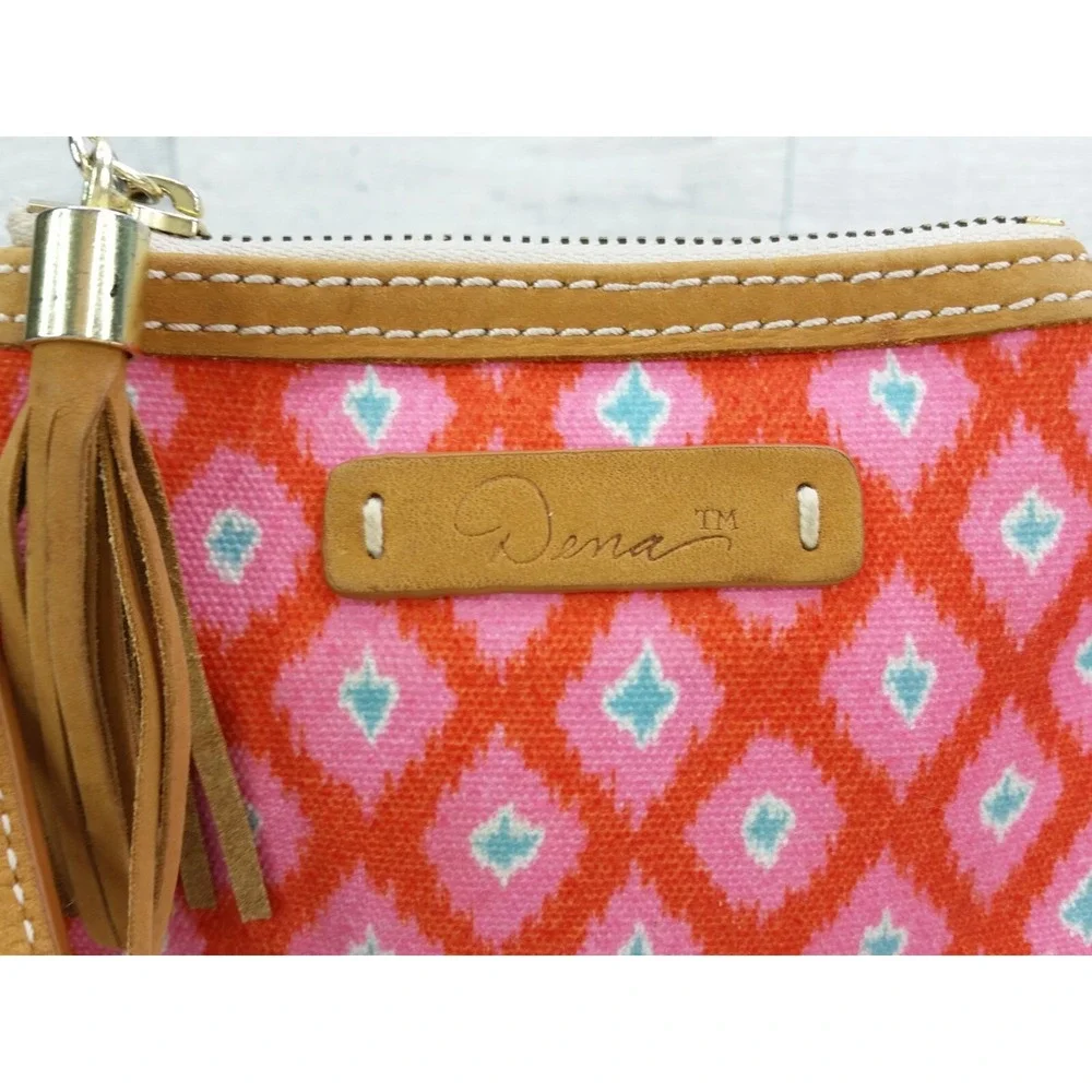 Dena Canvas Chevron Striped Aztec‎ Pink Orange Teal Tassel Pouch Bag Wristlet
